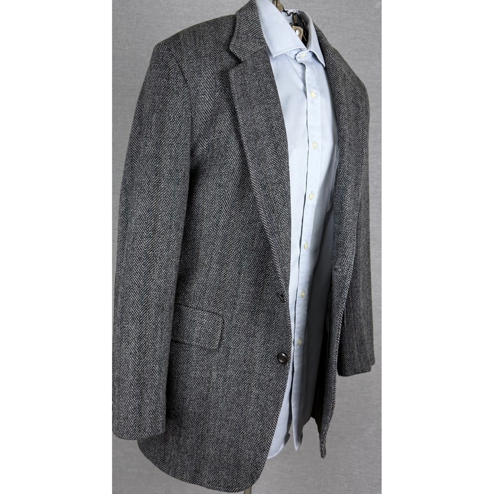 Kuppenheimer Mens Grey Herringbone Tweed Blazer Sport Coat 42R 2 Button Vtg